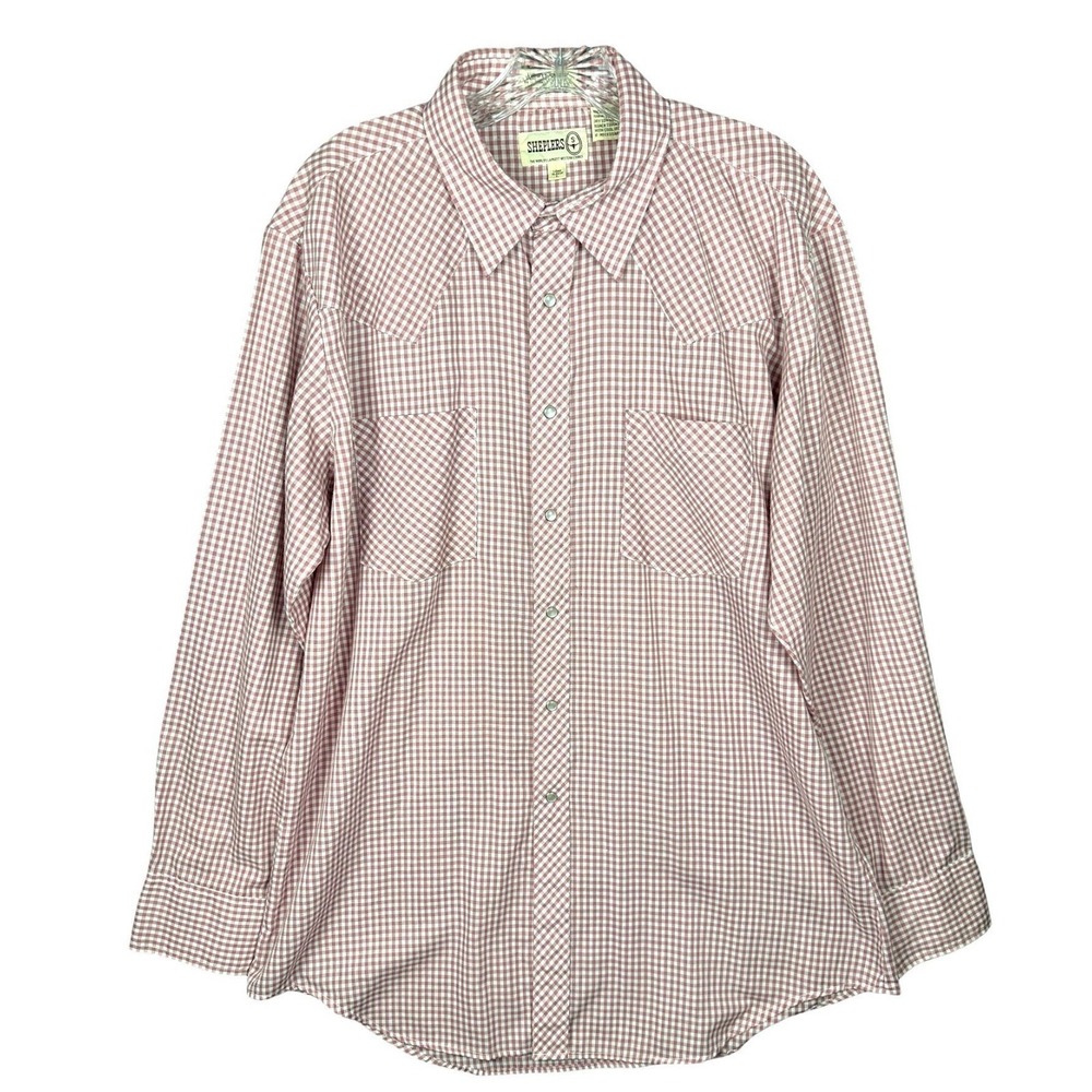 Sheplers Mens Pearl Snap Western Shirt Large Gingham Cowboy Burgundy Button Down
